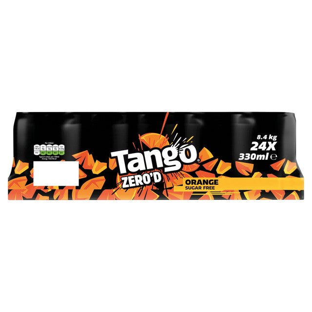 Tango Orange Zero soft drink 330ml cans 24 pack, imported from the UK