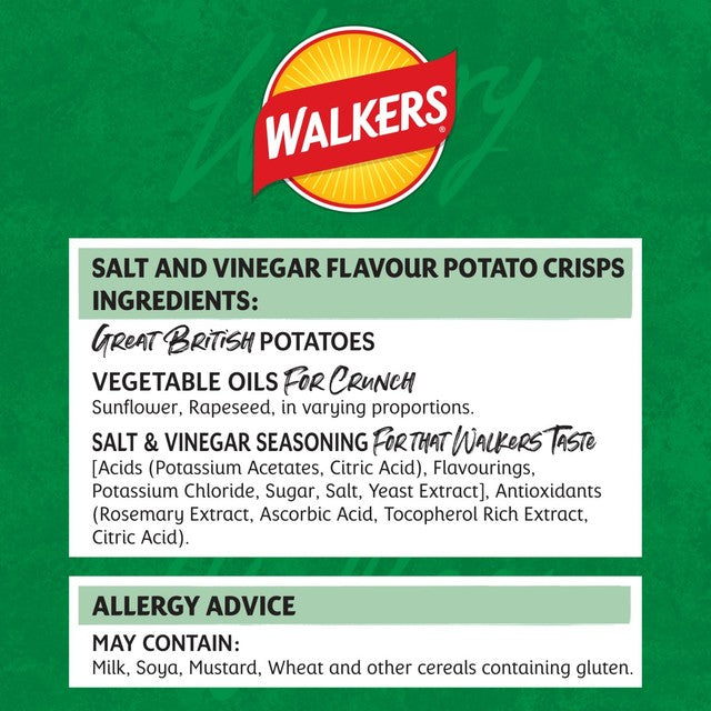 Walkers salt and vinegar sharing bag crisps 150g (British brand)
