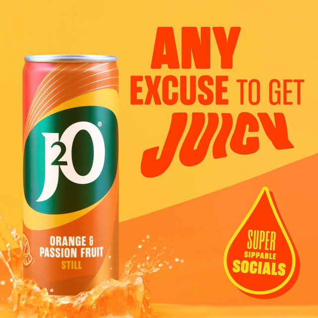 J2O Orange & Passionfruit soft drink 12 x 250ml, UK version