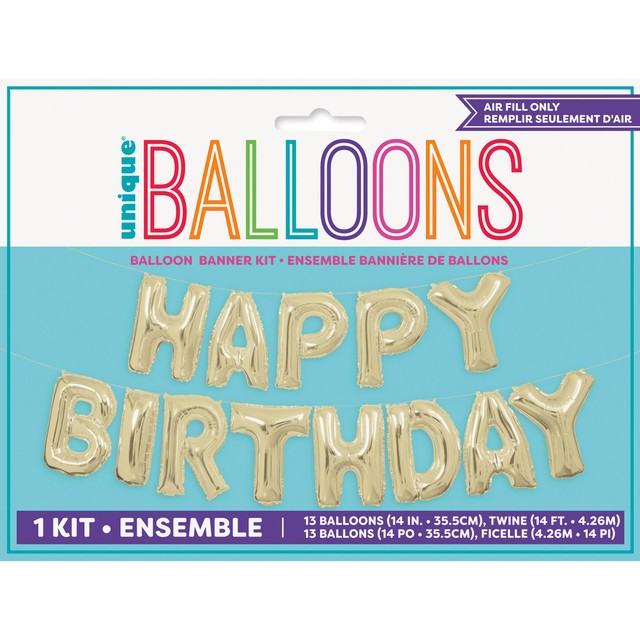 Unique Party gold happy birthday balloon banner kit, UK version