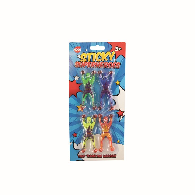 Hoot Sticky Superheroes toy figures 4 pack, UK version