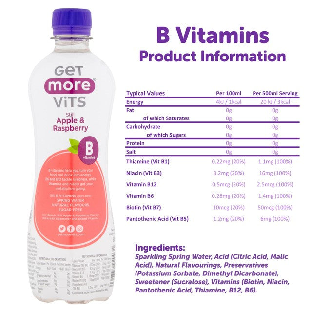 Get More Vits Apple Raspberry vitamin water 500ml, UK version