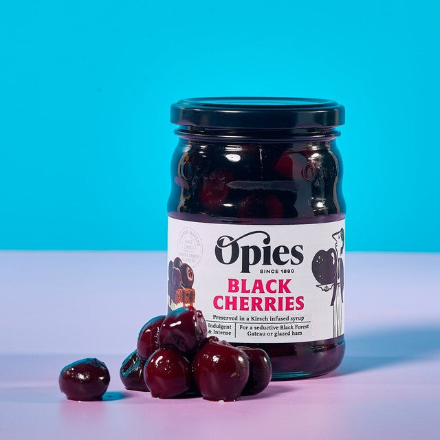 Opies black cherries & kirsch preserved fruit 370g, imported from the UK