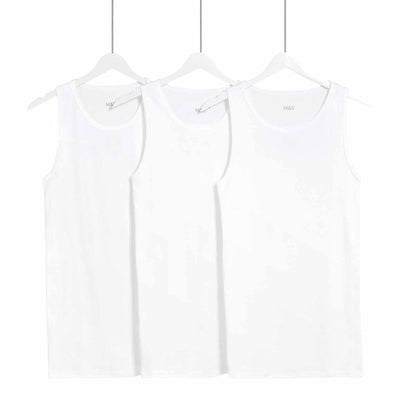 M&S Mens Essential Cotton Sleeveless Vest White XXL 3 Pack