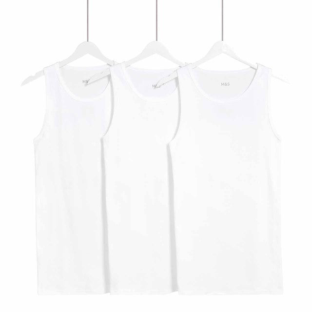 M&S mens cotton sleeveless vest 3 pack white XXL, imported from the UK