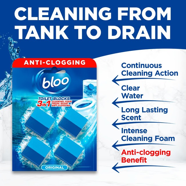 Bloo 3in1 in-cistern toilet blocks blue water ocean scent - British product