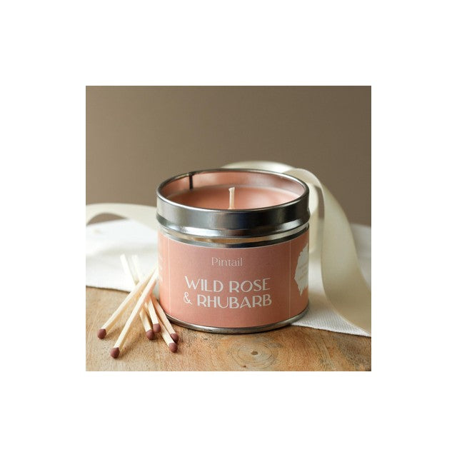 Pintail wild rose rhubarb tin candle 225g, imported from the UK
