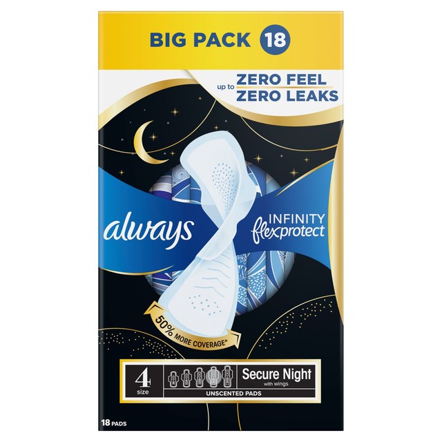 Always Infinity Night Pads Size 4 18 Count - British product