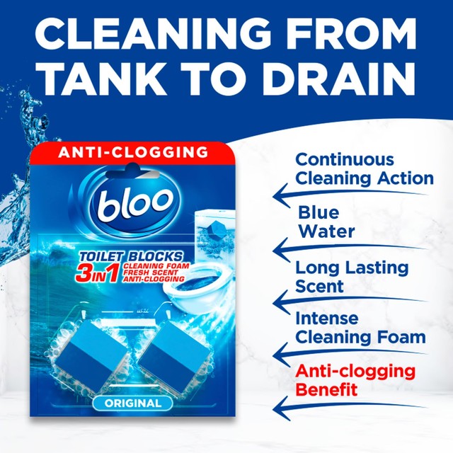 Bloo original blue toilet rim blocks 2 x 50g - British product