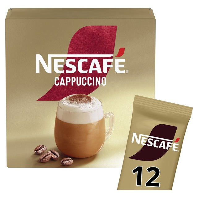 Nescafé Cappuccino instant coffee 12 sachets, imported from the UK
