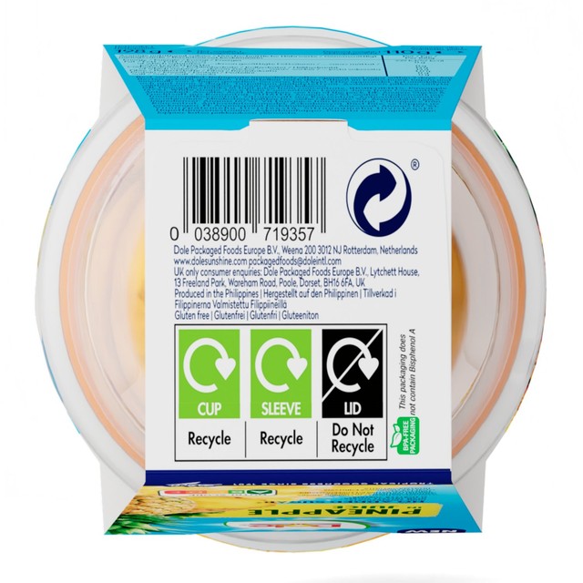 Dole Tropical Gold Pineapple Chunks Fruit Pot 198g - British product