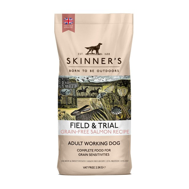 Skinner's Field & Trial grain-free salmon sweet potato dry dog food, imported from the UK