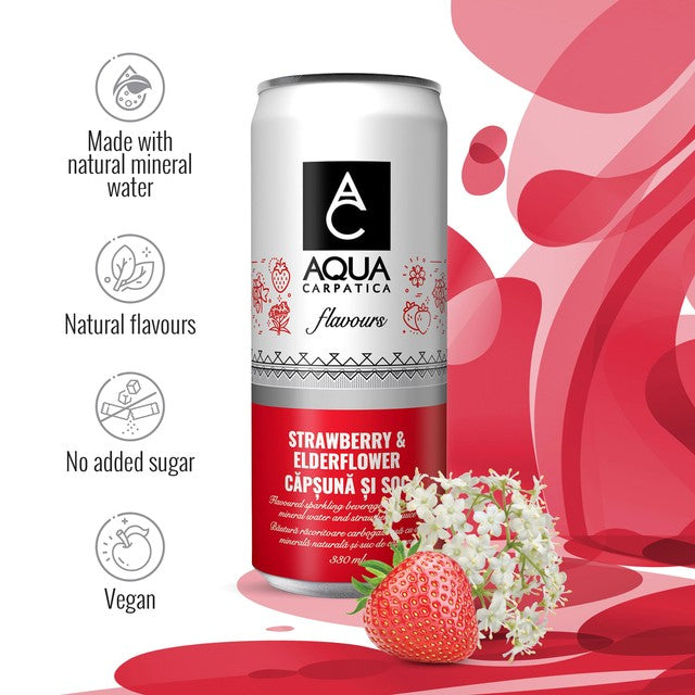 Aqua Carpatica strawberry and elderflower flavoured sparkling water 4 x 330ml - British product