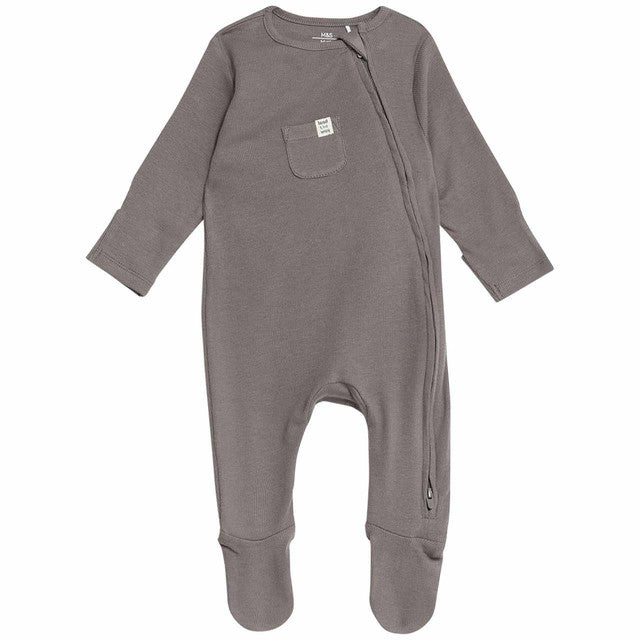 M&S Girl Striped Sleepsuits Newborn Grey, imported from the UK