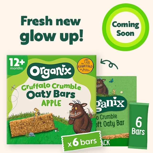 Organix Gruffalo Crumble Apple Soft Oaty Bars 6x23g, imported from the UK