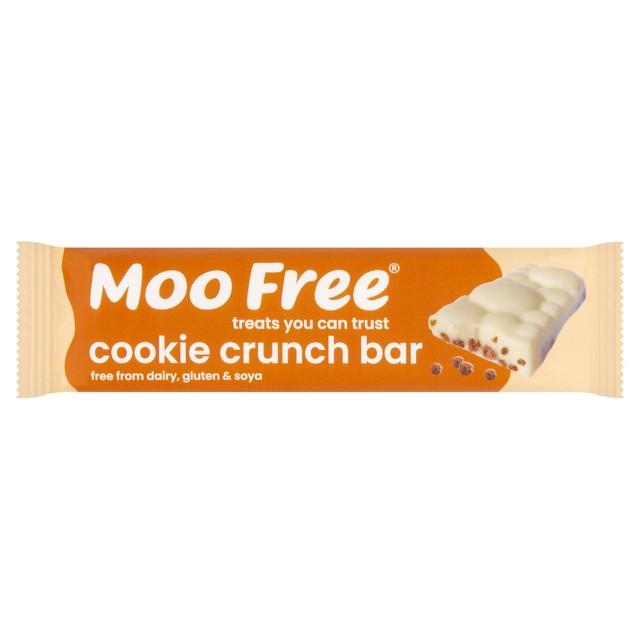 Moo Free white cocoa cookie crunch chocolate bar 35g, imported from the UK