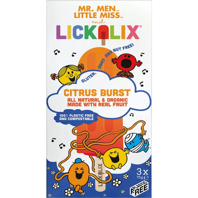 Lickalix Citrus and Strawberry Ice Lollies 3 x 75g, UK version