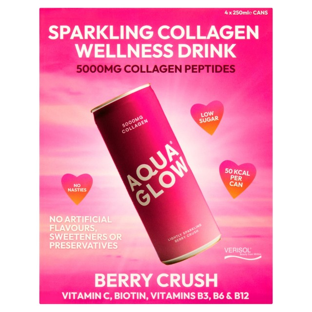 AQUA GLOW Berry Crush collagen drink 250ml, UK version