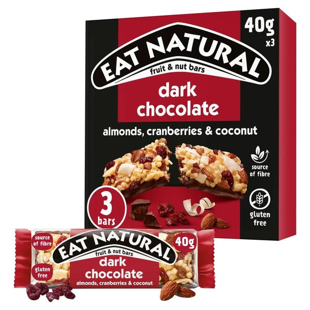 Eat Natural cranberry almond dark chocolate bars (British brand)