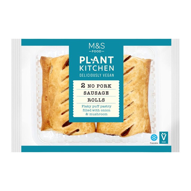 M&S vegan no pork sausage rolls 2 per pack, imported from the UK
