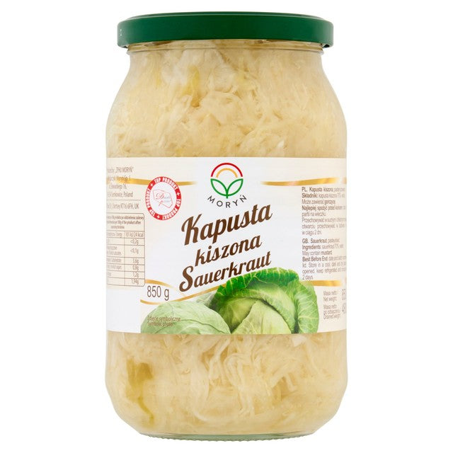 Moryn Plain Sauerkraut 870g jar, imported from the UK