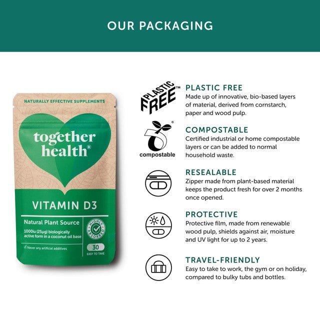 Together Health vitamin D3 plant source supplement 30 capsules (British brand)