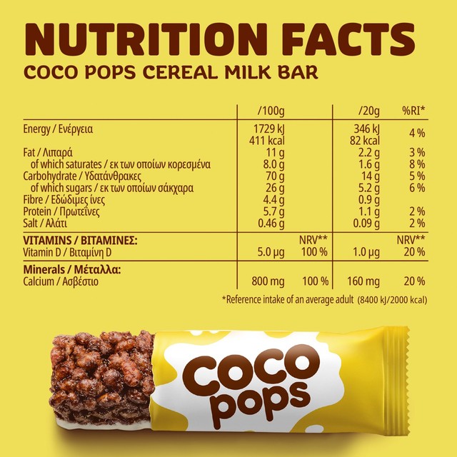 Kellogg's Coco Pops chocolate cereal milk bars, UK version
