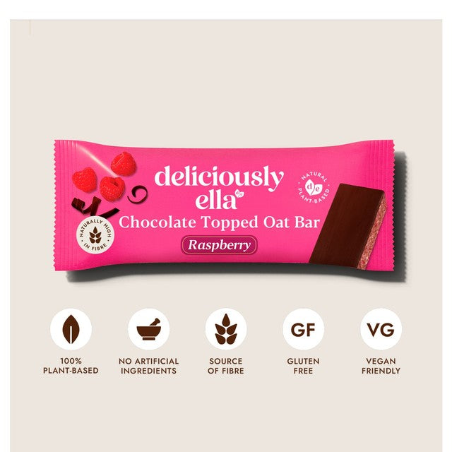 Deliciously Ella raspberry chocolate topped flapjack oat bar multipack - British product
