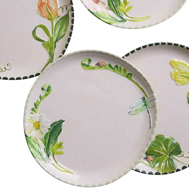 M&S floral melamine dinner plate set green 28cm, imported from the UK