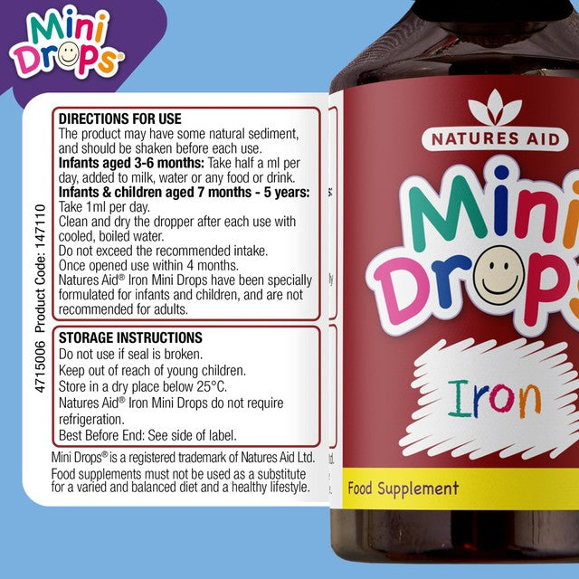 Natures Aid iron mini drops 50ml for children, imported from the UK