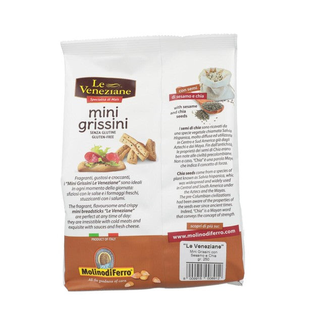 Le Veneziane gluten-free sesame and chia grissini breadsticks 250g, UK version