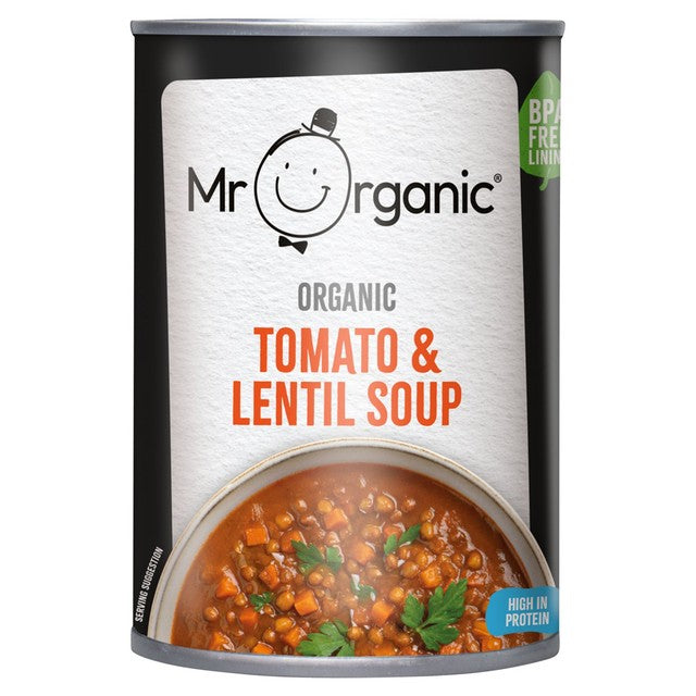 Mr Organic tomato and lentil soup 400g, imported from the UK