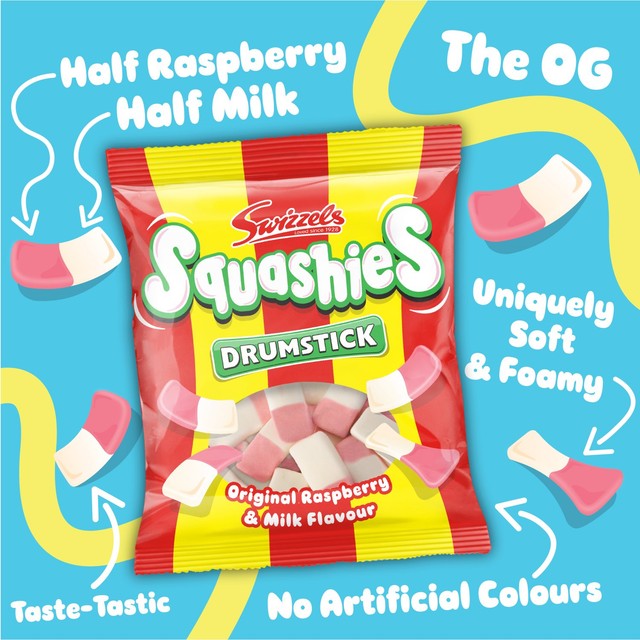 Swizzels Squashies Original Raspberry and Milk Flavour fruit gums 140g (British brand)