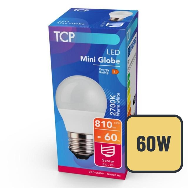 TCP miniglobus skrue E27 LED-lyspære i varmhvit (britisk merke)