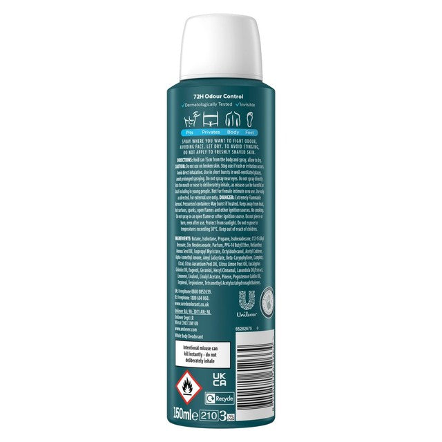 Sure Men Ocean Rush whole body deodorant spray 150ml (British brand)