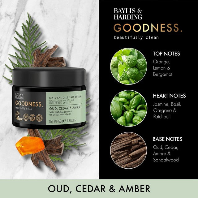 Baylis & Harding oud salt apricot olive stones body scrub 450g - British product