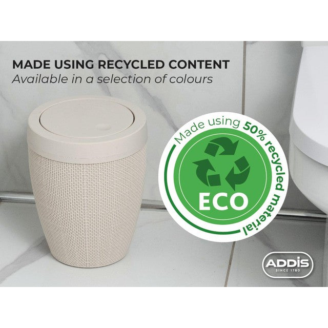 Addis Faux Hessian white bathroom bin 5 litre - British product
