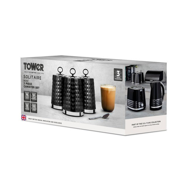 Tower Solitaire black canisters set of 3 (British brand)