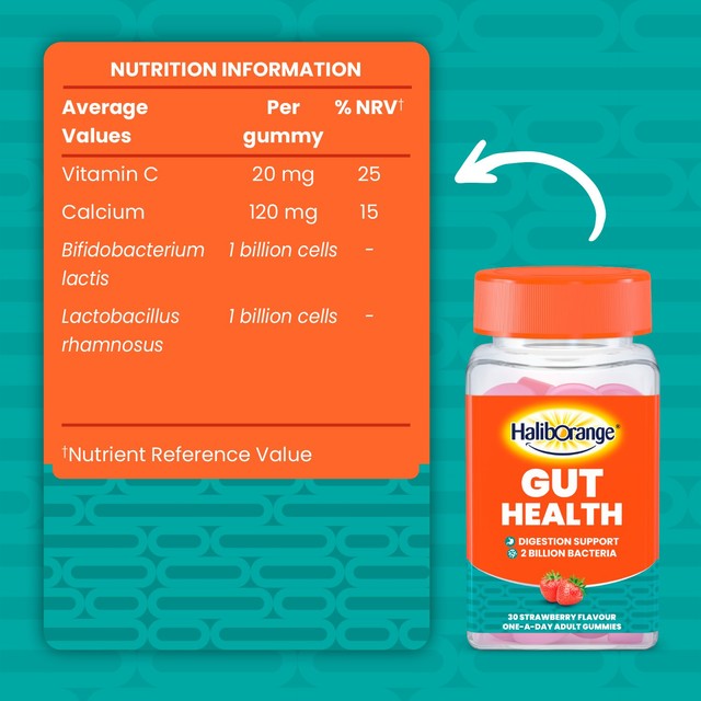 Haliborange gut health digestion support strawberry gummies 30 gummies, UK version