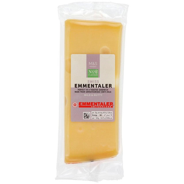 M&S Swiss Emmental cheese 200g, imported from the UK