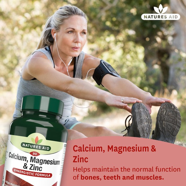 Natures Aid Calcium, Magnesium & Zinc supplement tablets, imported from the UK