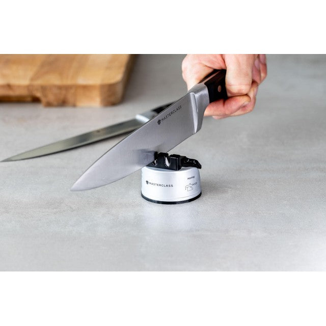 MasterClass knife sharpener in silver, gift boxed, 6x6x7 cm, imported from the UK