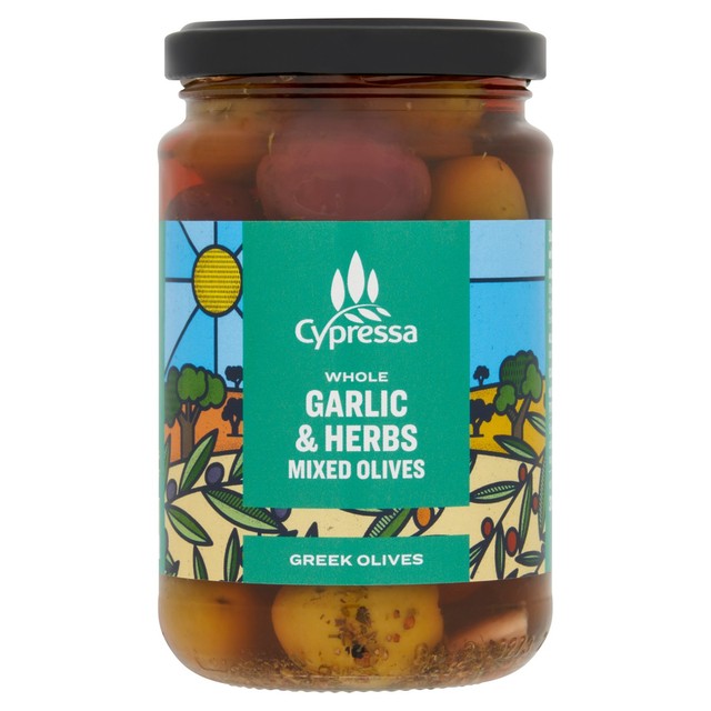 Cypressa Garlic & Herb Olives 315g - British product