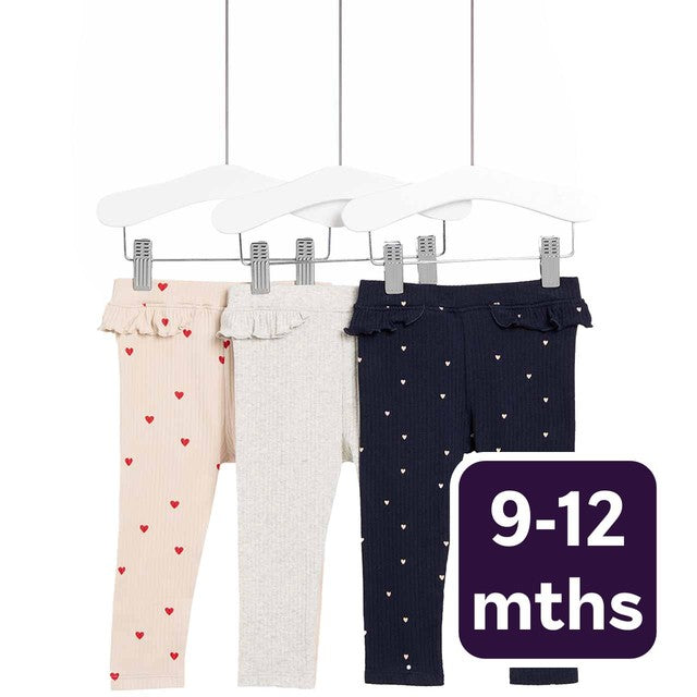 M&S Heart Cotton Leggings Navy/Pink 9-12 months, imported from the UK