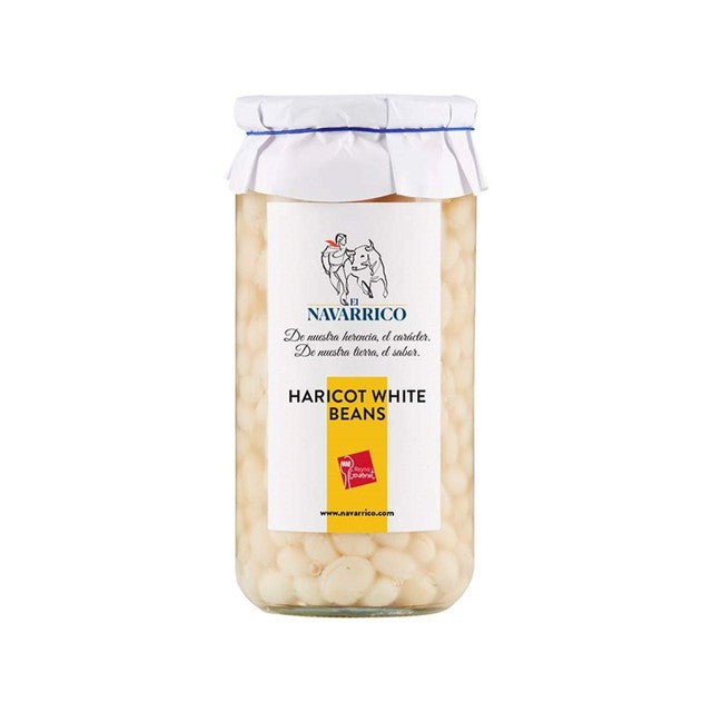 Navarrico Round White Haricot Beans Alubias Blancas 600g, imported from the UK