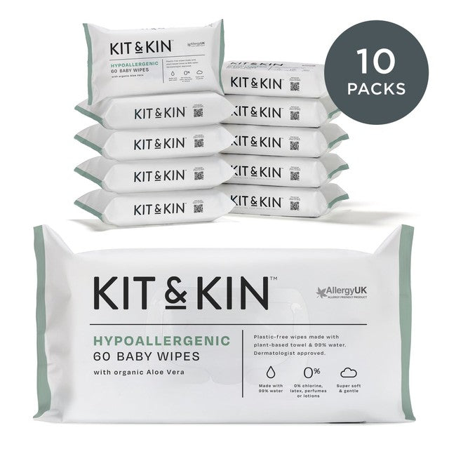 Kit & Kin hypoallergenic baby wipes 10-pack of 60 wipes, UK version