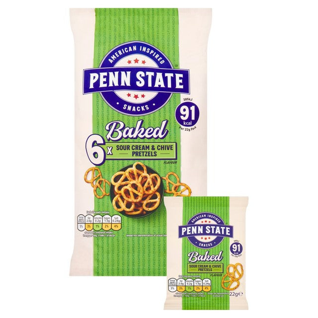 Penn State sour cream and chive pretzels 6 pack, imported from the UK