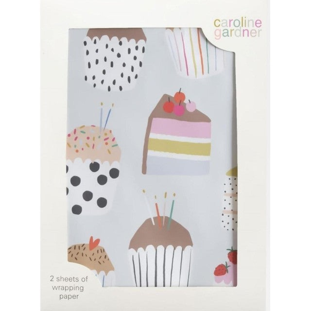 Caroline Gardner Rainbow Cupcakes wrapping paper 50cm x 70cm sheets - British product
