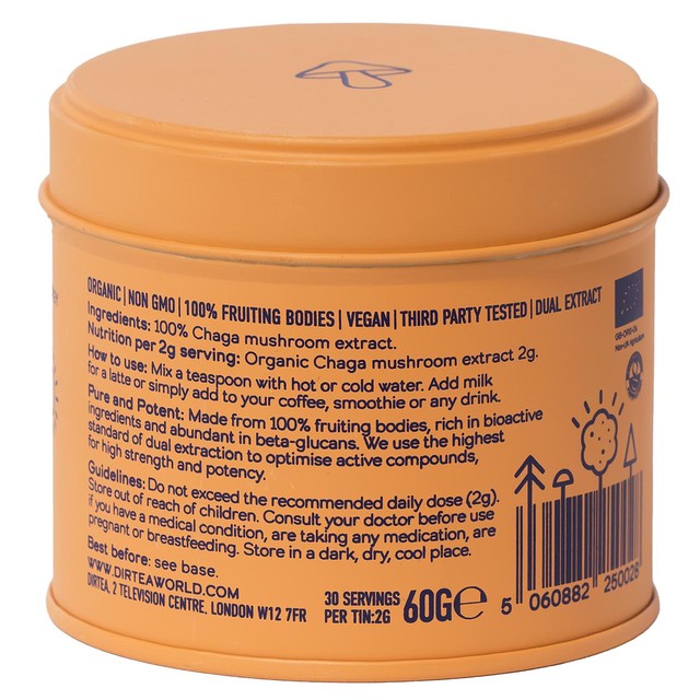 Dirtea Chaga powder Organic Mushroom Extract 60g - British product