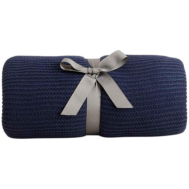M&S knitted tassel throw navy, imported from the UK